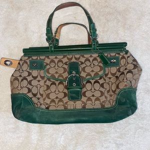 Authentic Coach bag. Tan and brown with green trim.
